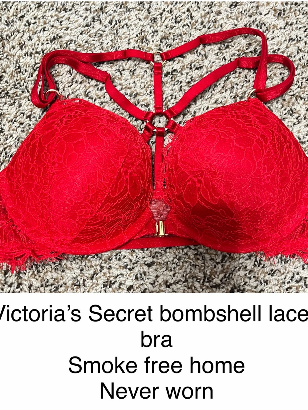 Victoria's Secret Red Lace bombshell Strappy Push-Up Bra NWOT